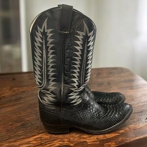 Cowtown Boots Python Black Leather Cowboy Boots Vtg 90’s Size 10 1/2